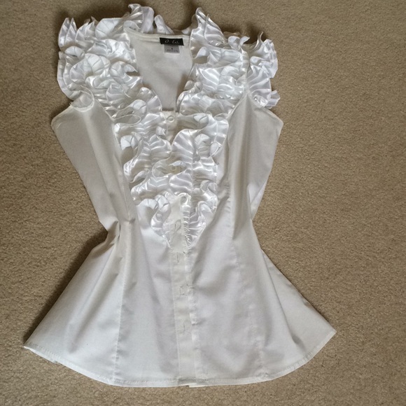 Dots Tops - Cotton RUFFLE White Blouse size S